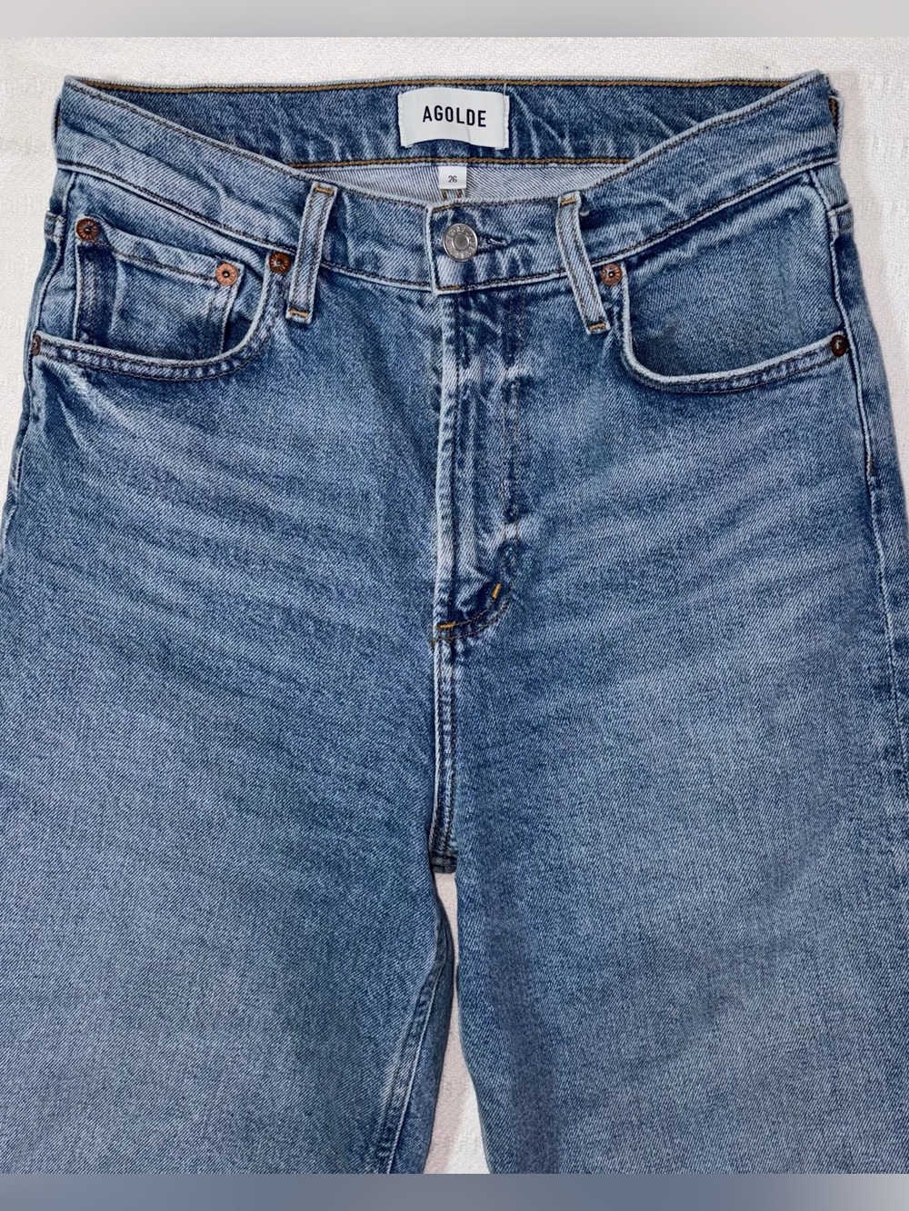 Agolde Womens Ren High Rise Wide Leg Medium Wash Blue Denim Jeans Size 26 - Picture 5 of 14